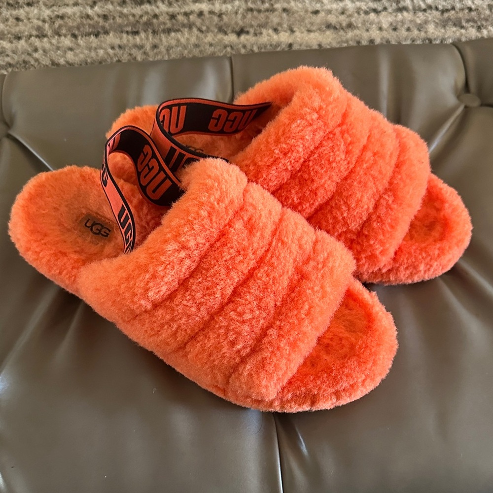 UGG Vibrant Orange Fluffy Slides